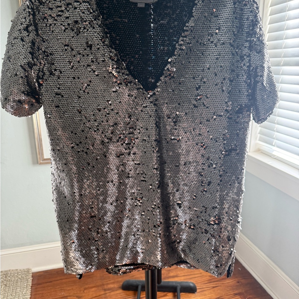 Sequin V-Neck Black Top